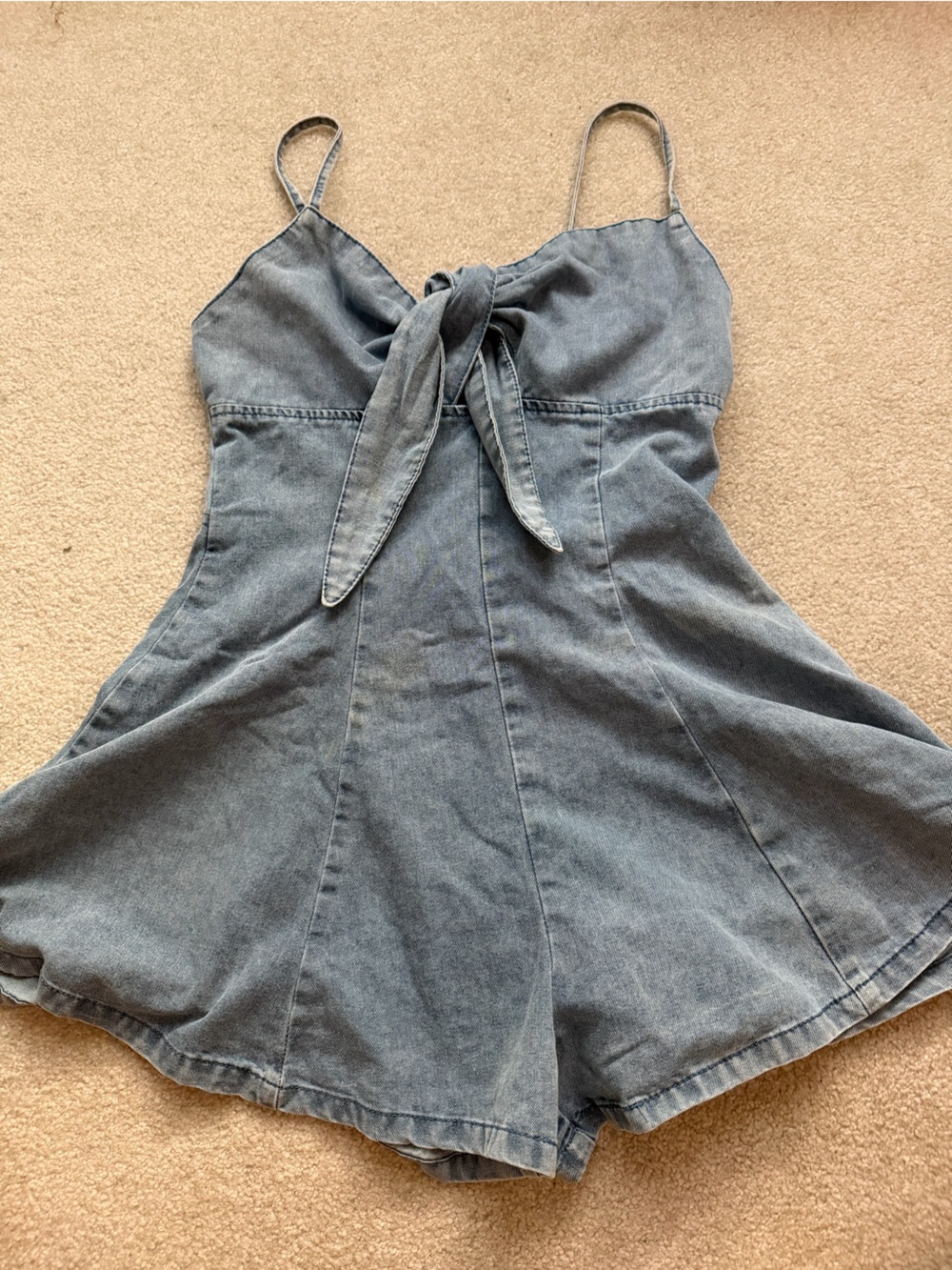 Women’s Washed Denim Jeans Romper - Light Blue